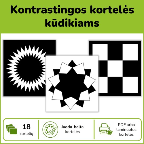 Kontrastingos lavinamosios kortelės kūdikiams (Nr. P35)