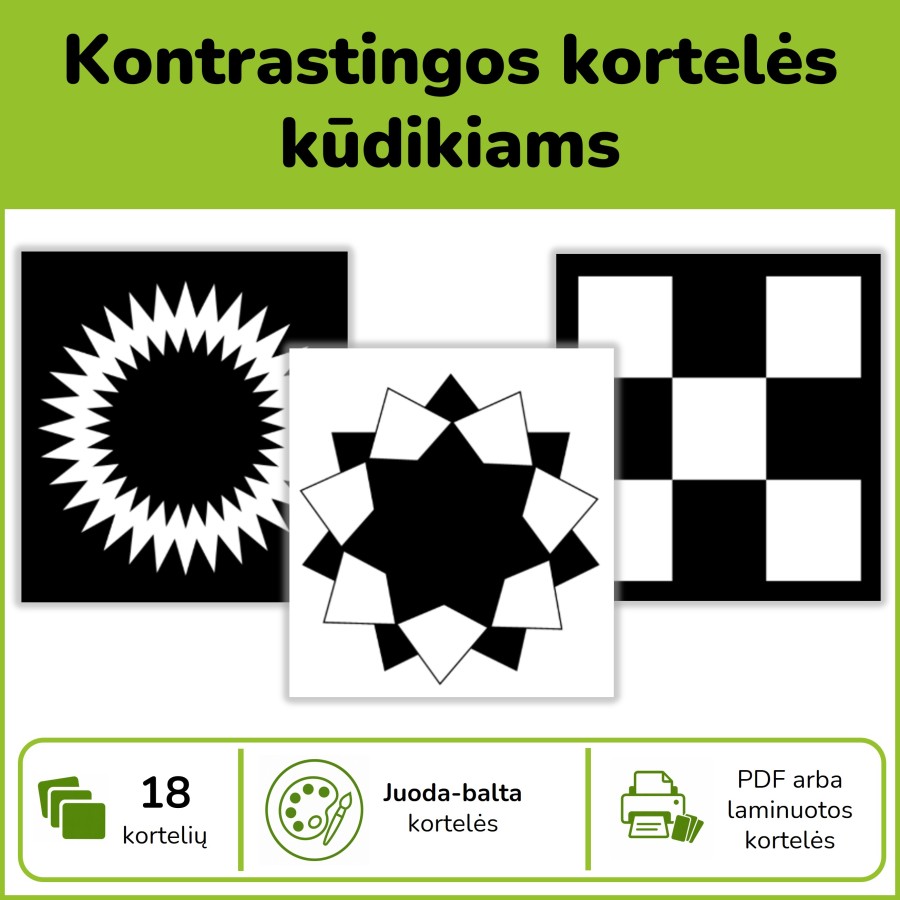 Kontrastingos lavinamosios kortelės kūdikiams (Nr. P35)