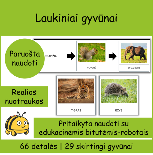 Laukiniai gyvūnai – tinka Bee-Bot edukacinėms bitutėms (Nr. P121)
