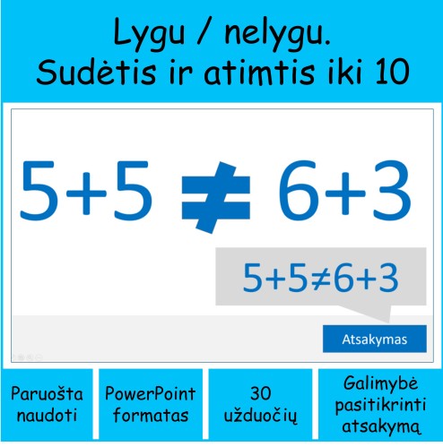 Lygu / nelygu. Sudėtis ir atimtis iki 10 (Nr. 147)