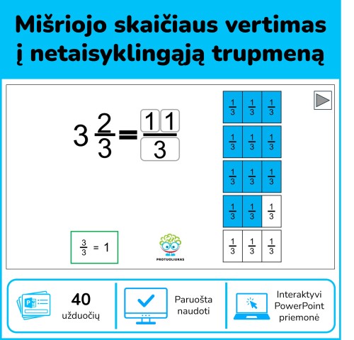 Mišriojo skaičiaus vertimas į netaisyklingąją trupmeną (Nr. 213)