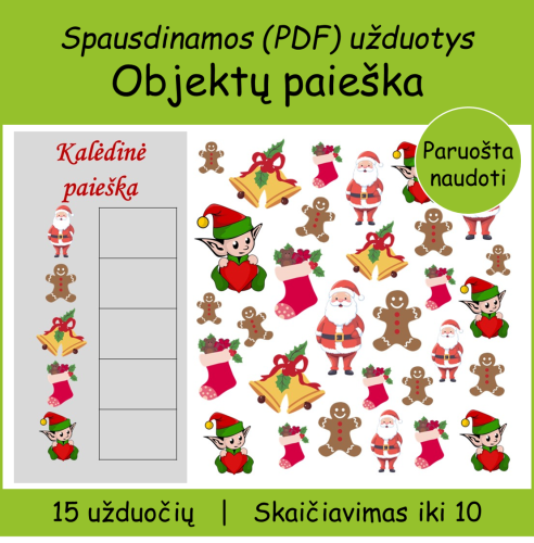 Kalėdinė objektų paieška ir skaičiavimas iki 10 (Nr. P118)