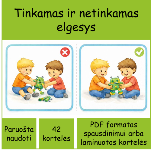 Tinkamas ir netinkamas elgesys – kortelės vaikams (Nr. P130)