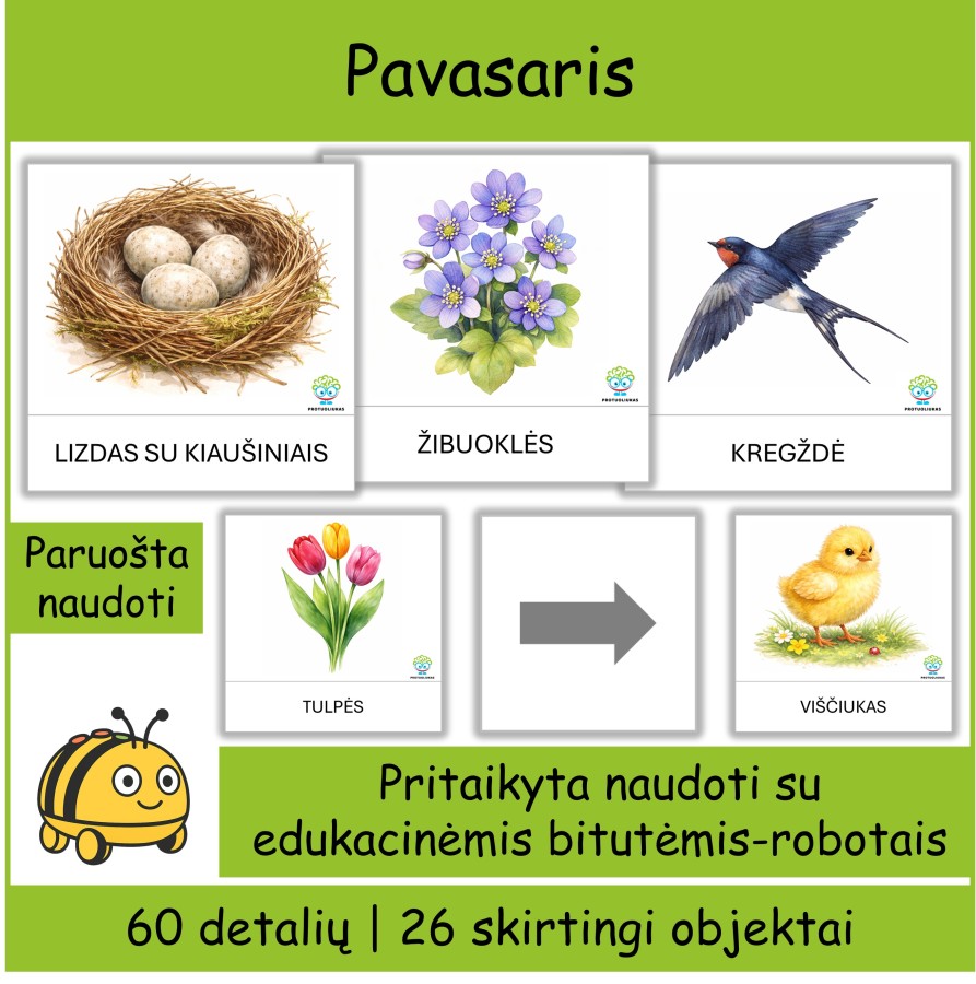 Pavasario kortelės | Tinka Bee-bot edukacinėms bitutėms (Nr. P152)