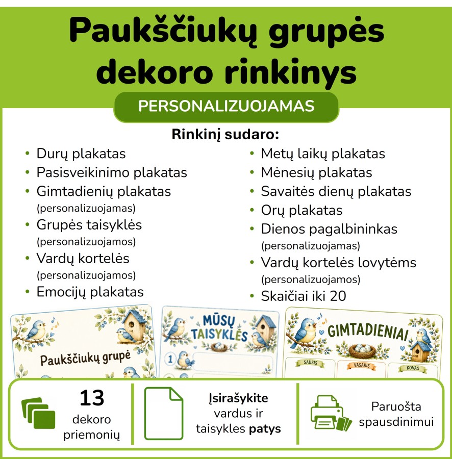 Paukščiukų grupės dekoro rinkinys (Nr. P183)