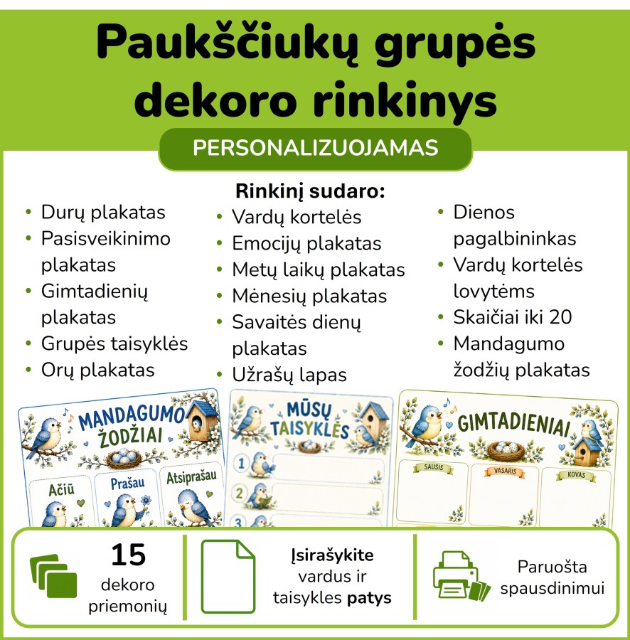 Paukščiukų grupės dekoro rinkinys (Nr. P183)