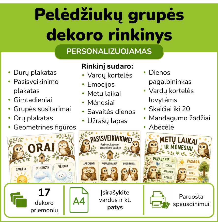 Pelėdžiukų grupės dekoro rinkinys (Nr. P193)