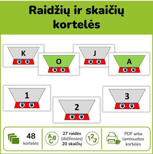 Raidžių ir skaičių kortelės (Nr. P43)