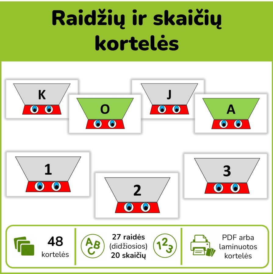 Raidžių ir skaičių kortelės (Nr. P43)