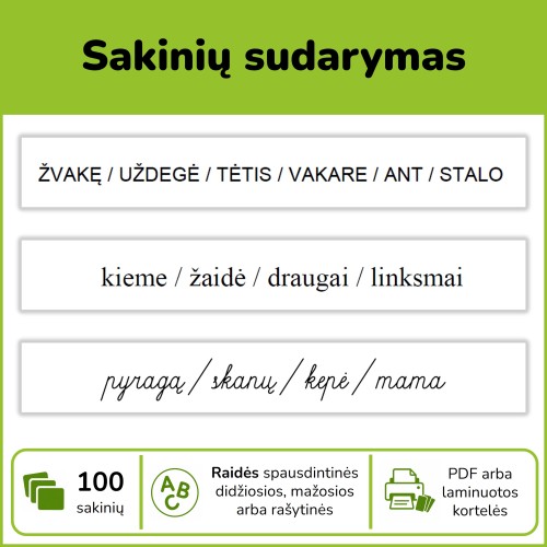 Sakinių sudarymo kortelės (Nr. P89)