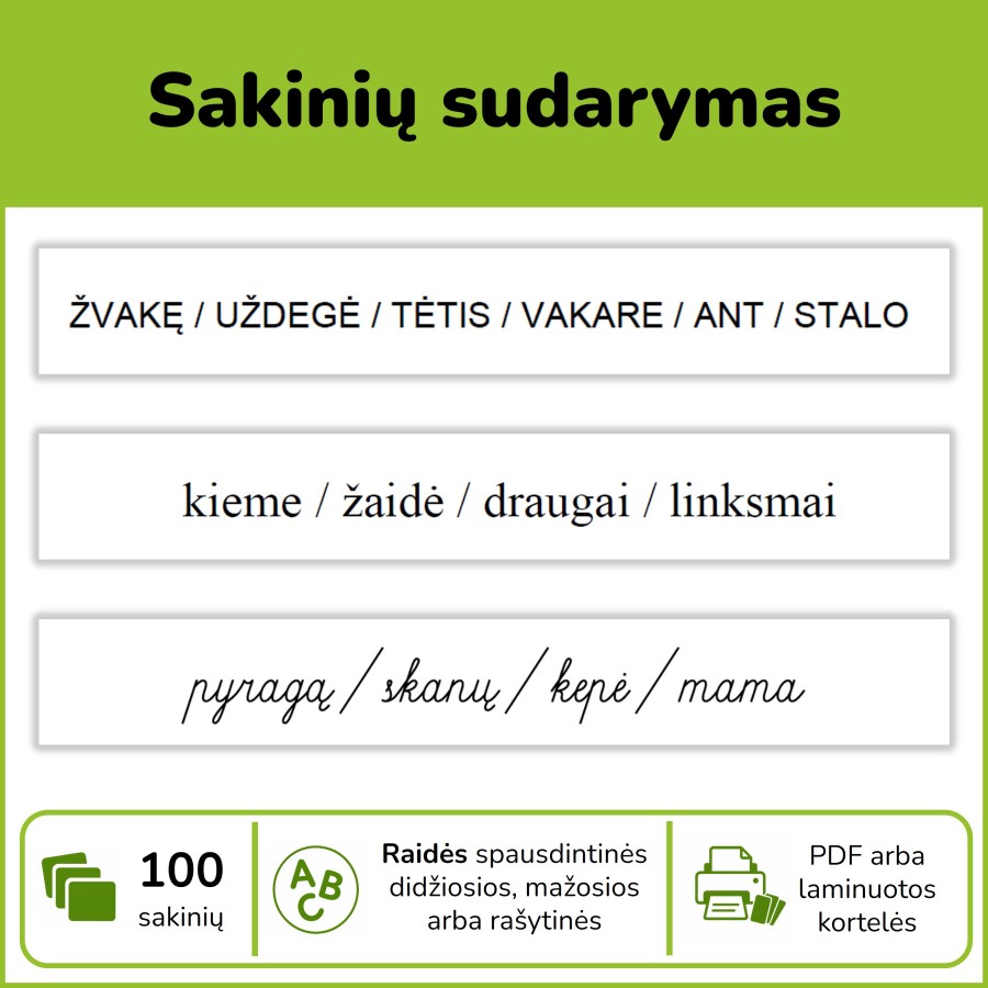 Sakinių sudarymo kortelės (Nr. P89)