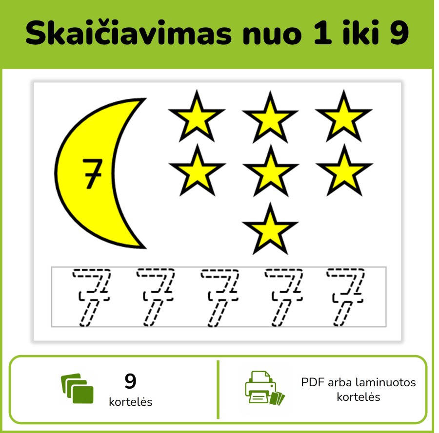 Skaičiai nuo 1 iki 9 (Nr. P16)