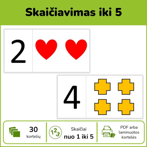 Skaičių pažinimas ir skaičiavimas nuo 1 iki 5 (Nr. P39)