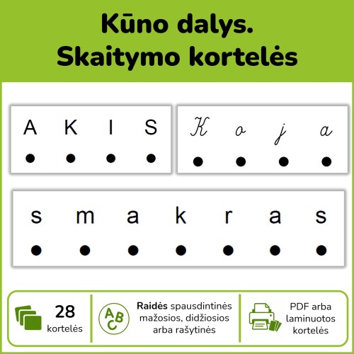 Skaitymo kortelės. Kūno dalys (Nr. P88)