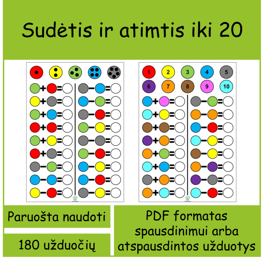 Sudėtis ir atimtis iki 10 ir iki 20 (Nr. P95)