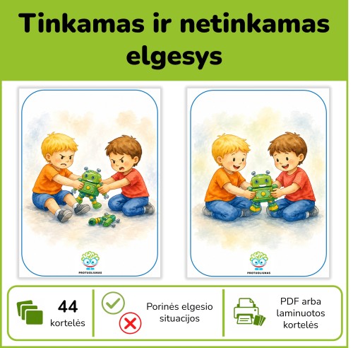 Tinkamas ir netinkamas elgesys – kortelės vaikams (Nr. P130)