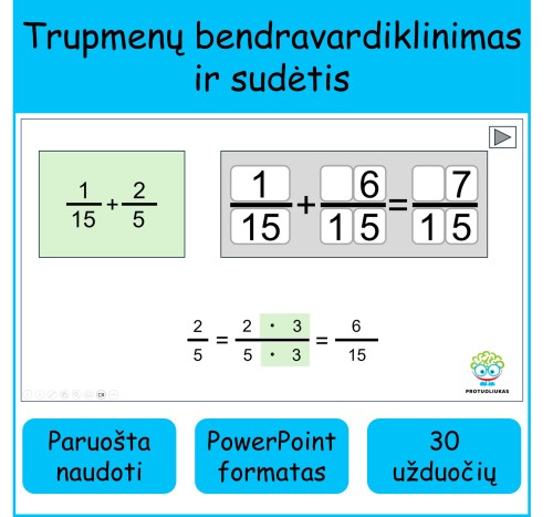 Trupmenų bendravardiklinimas ir sudėtis (Nr. 258)