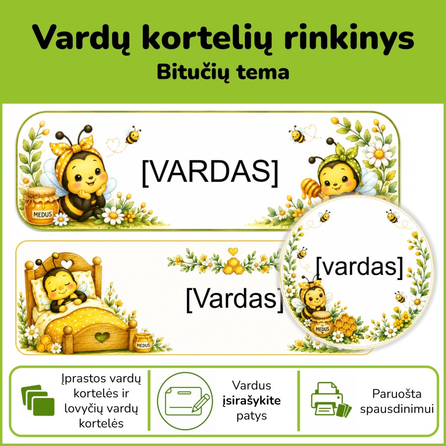 Vardų kortelės bitučių tema (Nr. P204)