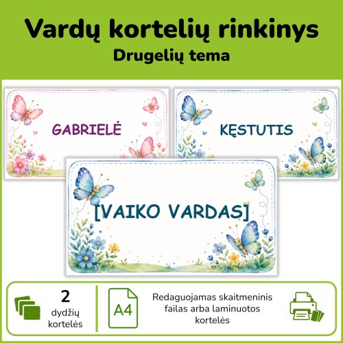 Vardų kortelės drugelių tema (Nr. P203)