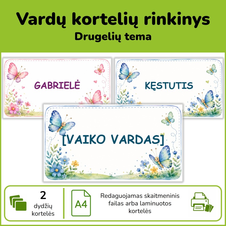 Vardų kortelės drugelių tema (Nr. P203)