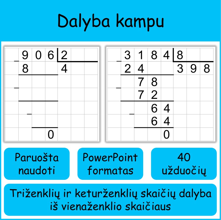 Dalyba kampu iš vienaženklio skaičiaus (Nr. 260)