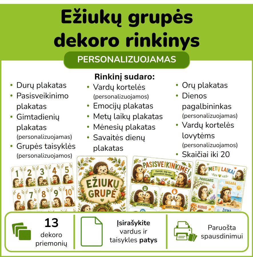 Ežiukų grupės dekoro rinkinys (Nr. P192)