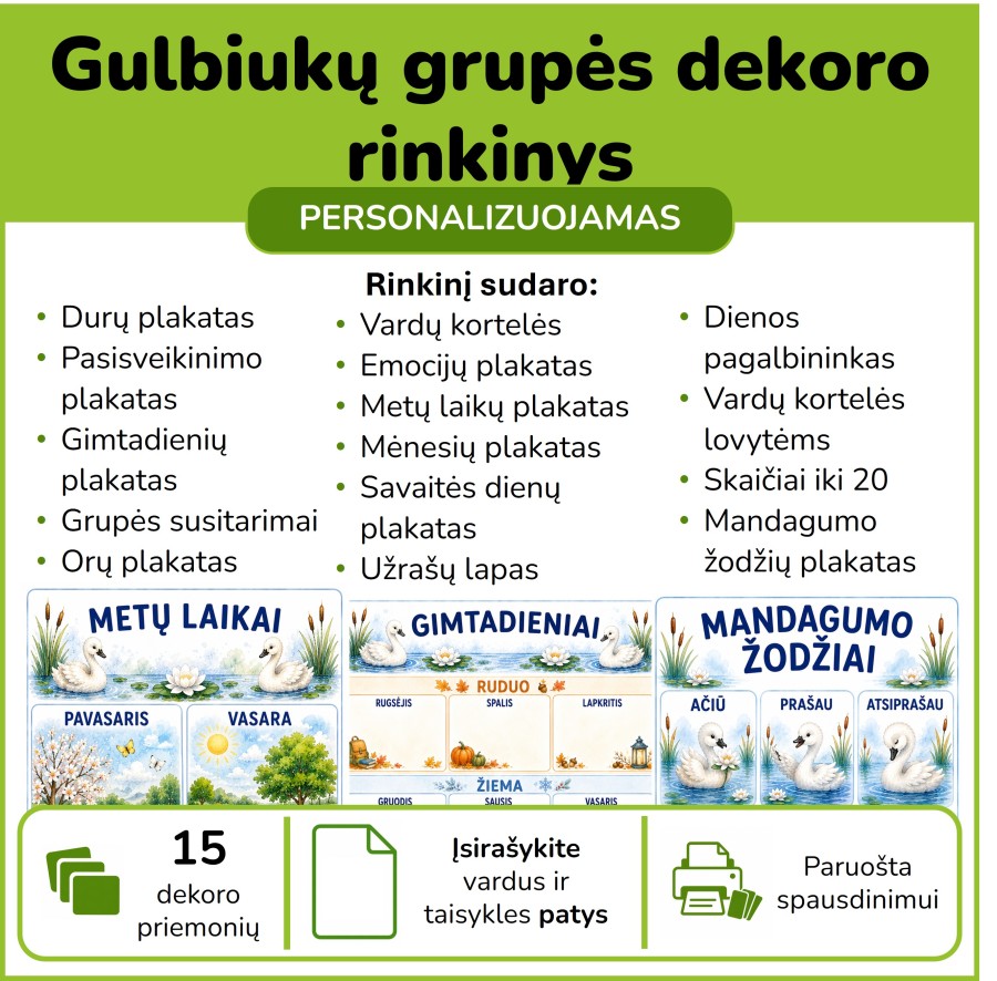Gulbiukų grupės dekoro rinkinys (Nr. P202) Gulbiukų grupės dekoro rinkinys (Nr. P202)