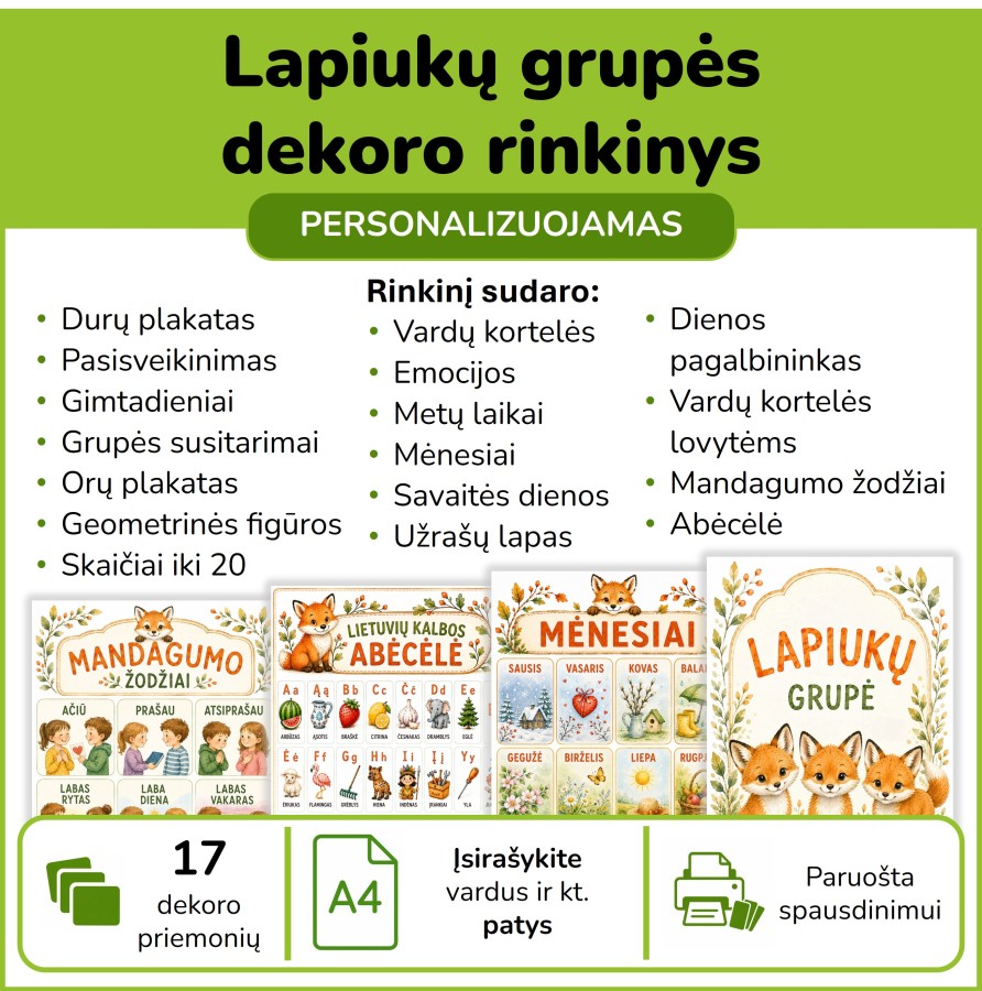 Lapiukų grupės dekoro rinkinys (Nr. P217) Lapiukų grupės dekoro rinkinys (Nr. P217)