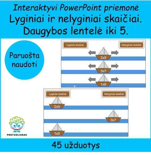 Lyginiai ir nelyginiai skaičiai. Daugybos lentelė iki 5 (Nr. 226)