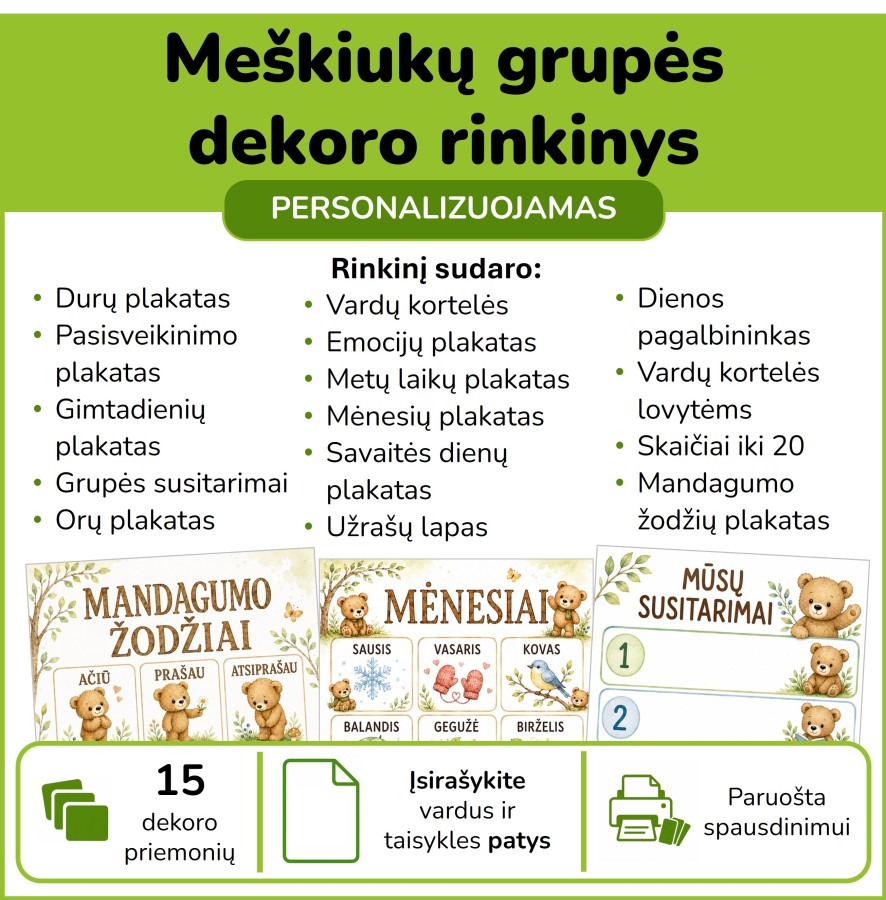 Meškiukų grupės dekoro rinkinys (Nr. P198)