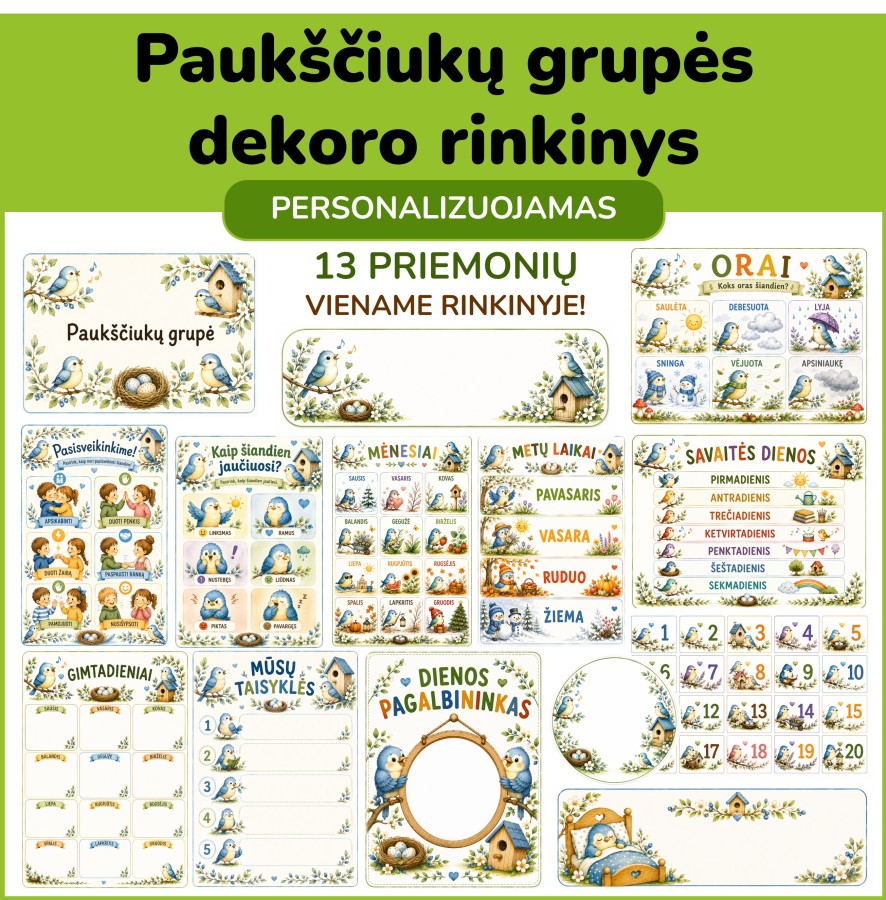 Paukščiukų grupės dekoro rinkinys (Nr. P183)
