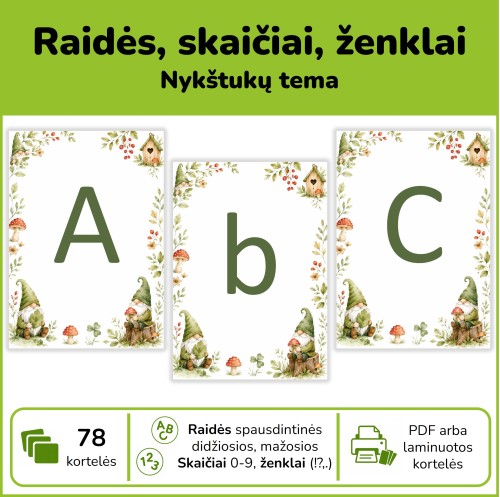 Raidės, skaičiai, ženklai | Nykštukų tema (Nr. P172)