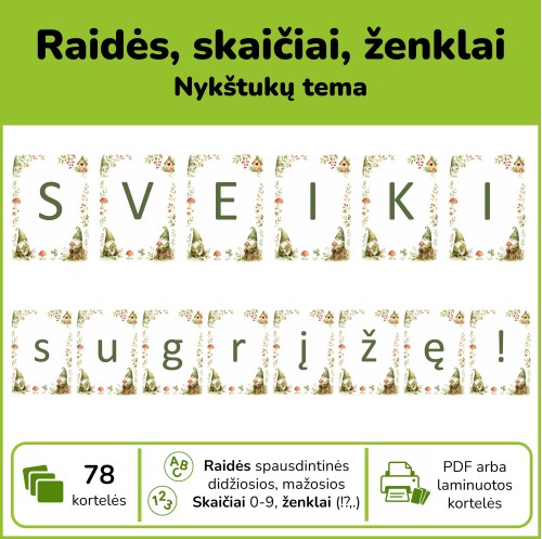 Raidės, skaičiai, ženklai | Nykštukų tema (Nr. P172)
