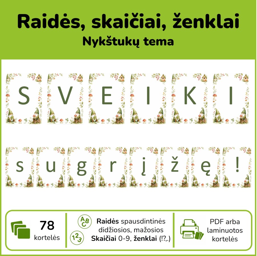 Raidės, skaičiai, ženklai | Nykštukų tema (Nr. P172) Raidės, skaičiai, ženklai | Nykštukų tema (Nr. P172)