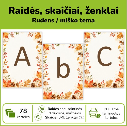 Raidės, skaičiai, ženklai | Rudens / miško tema (Nr. P173)