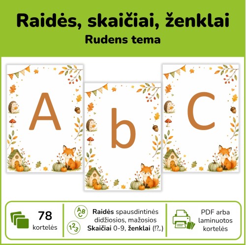 Raidės, skaičiai, ženklai | Rudens tema (Nr. P174)
