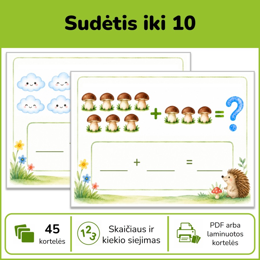 Sudėtis iki 10 | Skaičiavimo kortelės (Nr. P231) Sudėtis iki 10 | Skaičiavimo kortelės (Nr. P231)