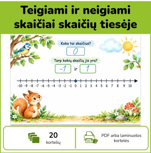 Teigiami ir neigiami skaičiai skaičių tiesėje (Nr. P237)