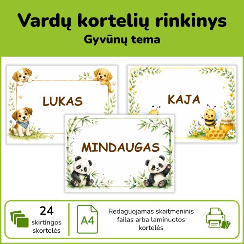 Vardų kortelės gyvūnų tema (Nr. P197)