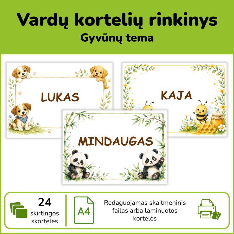 Vardų kortelės gyvūnų tema (Nr. P197) Vardų kortelės gyvūnų tema (Nr. P197)