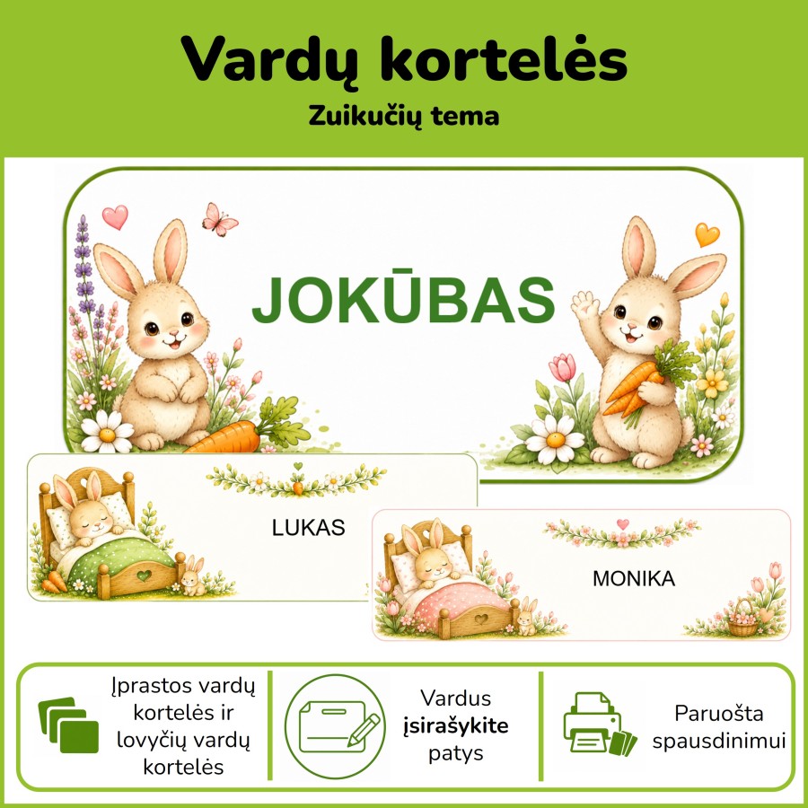 Vardų kortelės | Kiškučių tema (Nr. P199) Vardų kortelės | Kiškučių tema (Nr. P199)