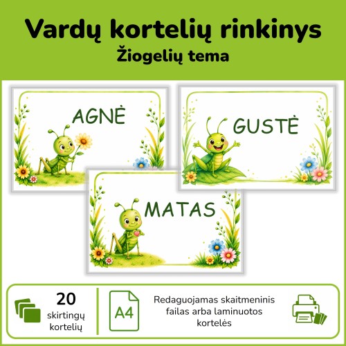 Vardų kortelės žiogelių tema (Nr. P201)