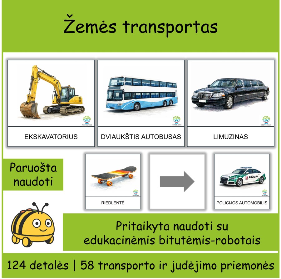 Žemės transportas | Tinka Bee-bot robotukams (Nr. P167) Žemės transportas | Tinka Bee-bot robotukams (Nr. P167)