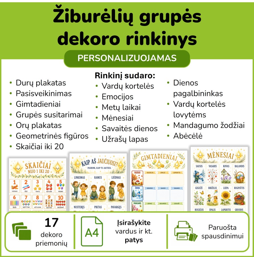 Žiburėlių grupės dekoro rinkinys (Nr. P227) Žiburėlių grupės dekoro rinkinys (Nr. P227)
